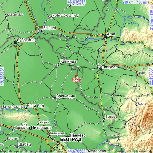 Topographic map of Hetin