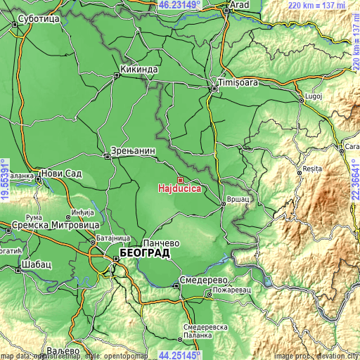 Topographic map of Hajdučica