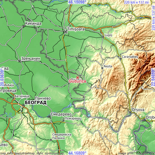 Topographic map of Gudurica