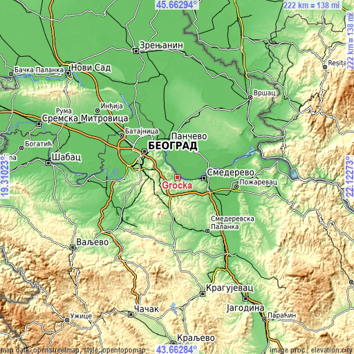 Topographic map of Grocka