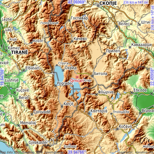 Topographic map of Grnčari