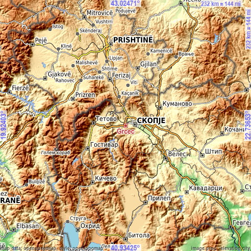Topographic map of Grčec