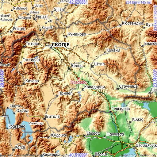 Topographic map of Gradsko