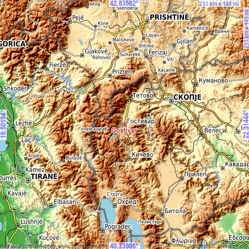 Topographic map of Gostivar