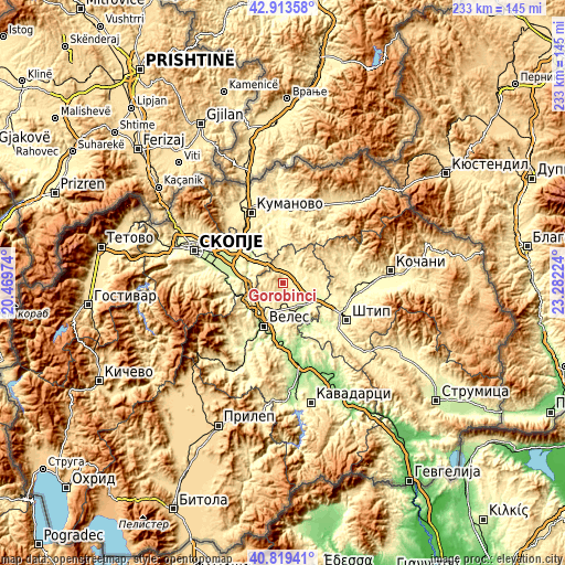 Topographic map of Gorobinci