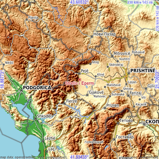 Topographic map of Strellc i Epërm