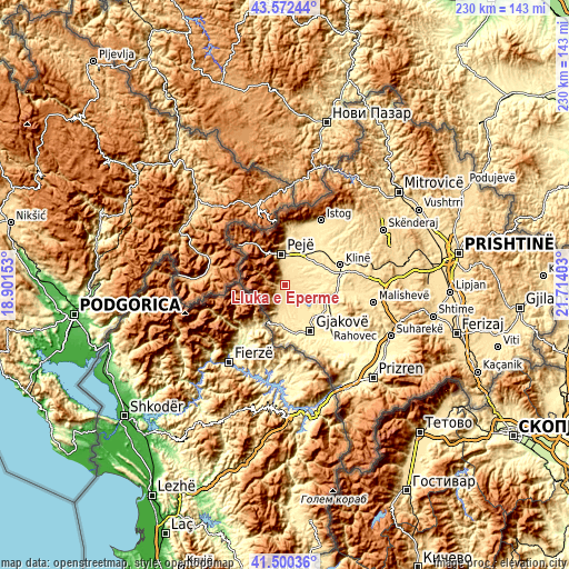 Topographic map of Lluka e Eperme