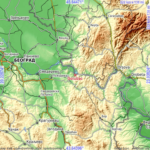Topographic map of Golubac