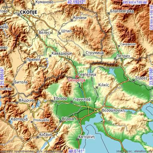 Topographic map of Gevgelija