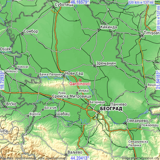 Topographic map of Gardinovci