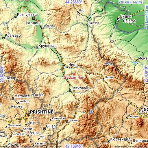 Topographic map of Gadžin Han