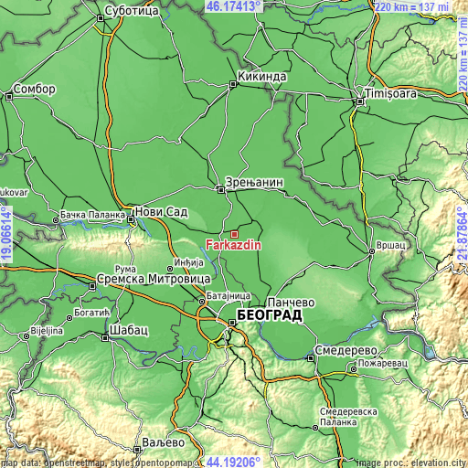 Topographic map of Farkaždin