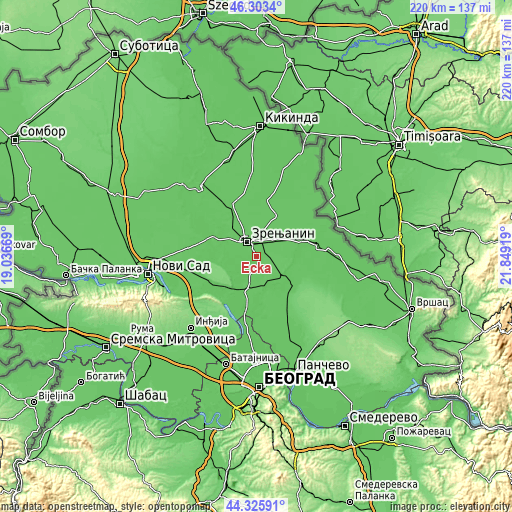 Topographic map of Ečka