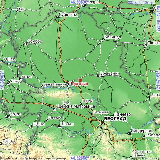 Topographic map of Ðurđevo