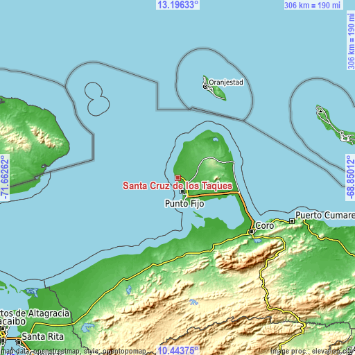 Topographic map of Santa Cruz de los Taques