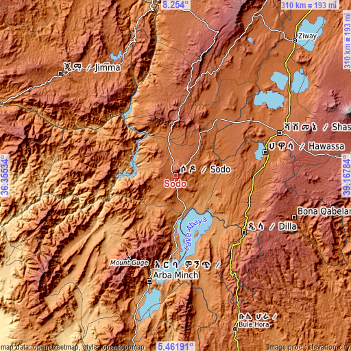 Topographic map of Sodo