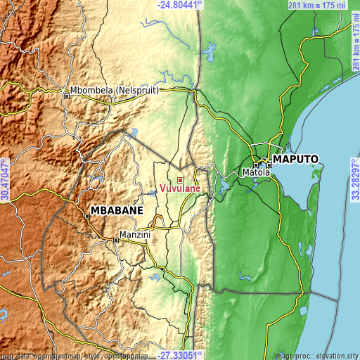 Topographic map of Vuvulane