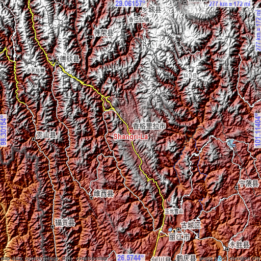 Topographic map of Shangri-La