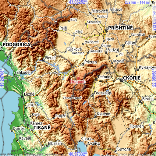 Topographic map of Dragash