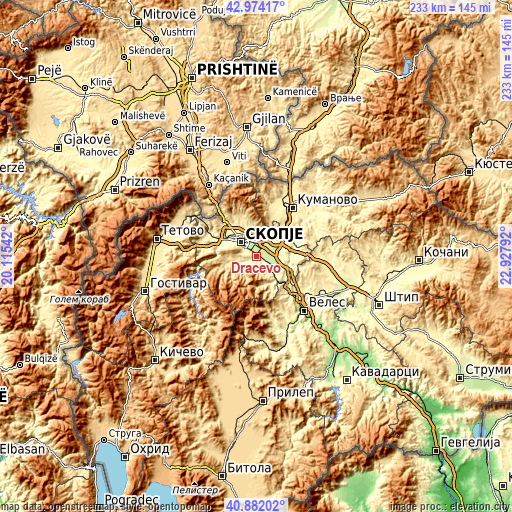 Topographic map of Dračevo