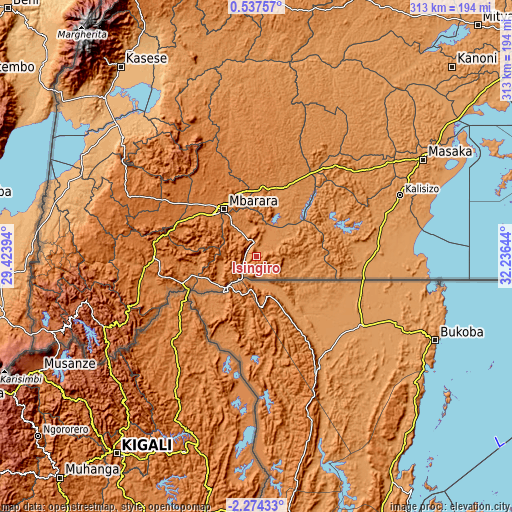 Topographic map of Isingiro