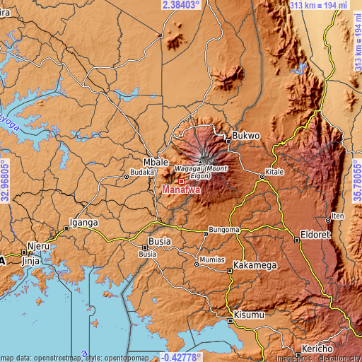 Topographic map of Manafwa