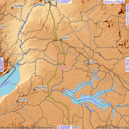 Topographic map of Oyam