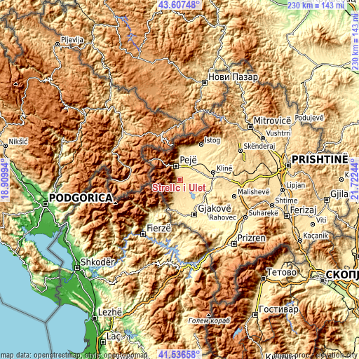 Topographic map of Strellc i Ulët