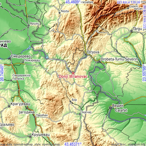 Topographic map of Donji Milanovac