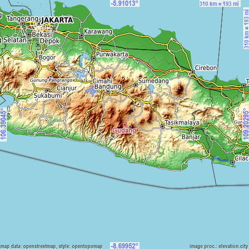 Topographic map of Gudang