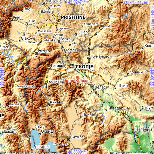 Topographic map of Dolno Količani