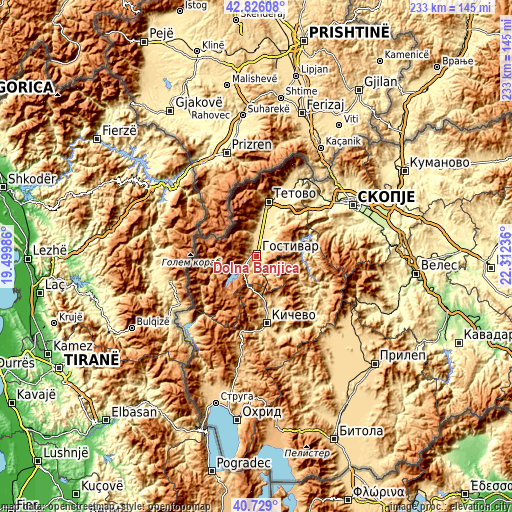 Topographic map of Dolna Banjica