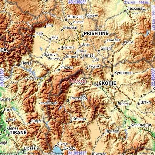 Topographic map of Dobrošte