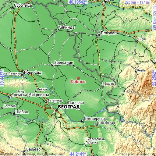 Topographic map of Dobrica