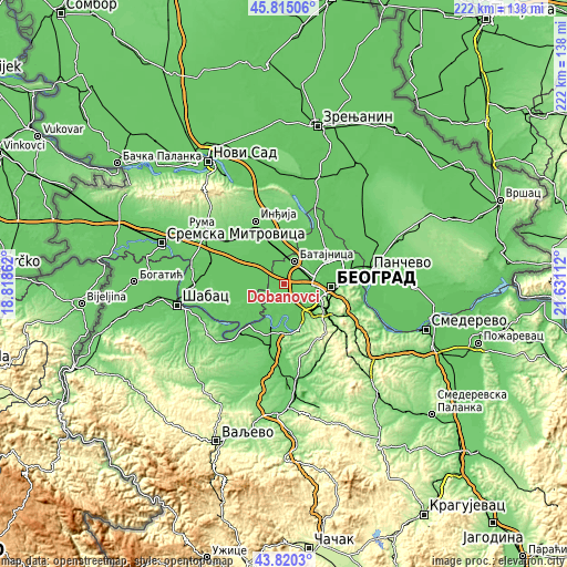 Topographic map of Dobanovci