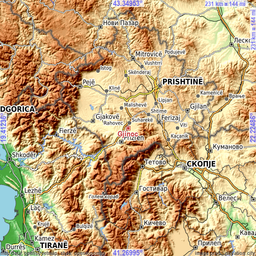 Topographic map of Gjinoc