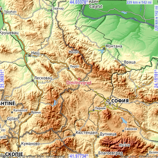 Topographic map of Dimitrovgrad