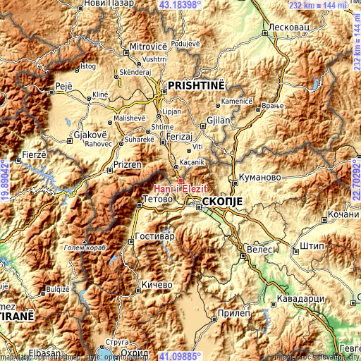Topographic map of Hani i Elezit