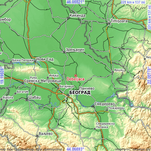 Topographic map of Debeljača