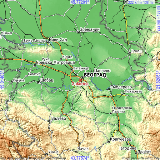 Topographic map of Čukarica