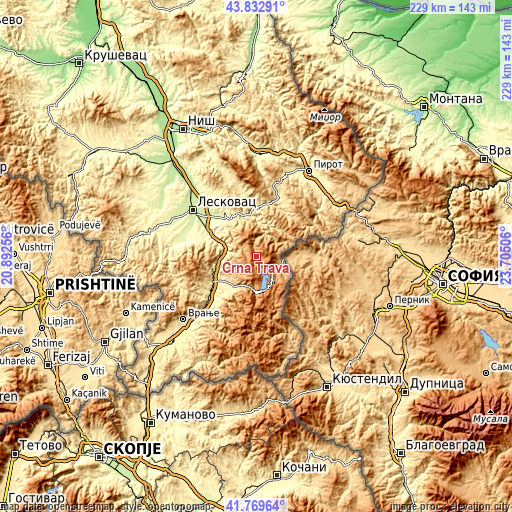 Topographic map of Crna Trava