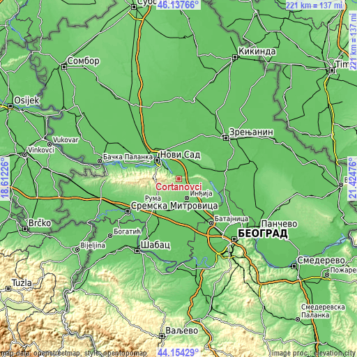 Topographic map of Čortanovci