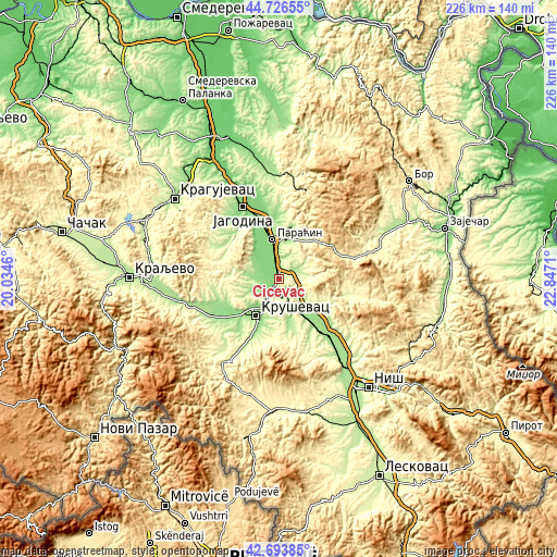 Topographic map of Ćićevac