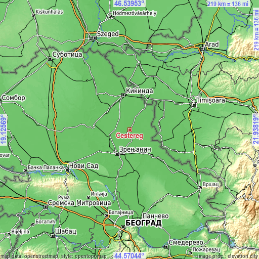 Topographic map of Čestereg
