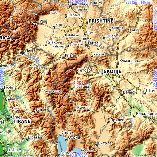 Topographic map of Čelopek