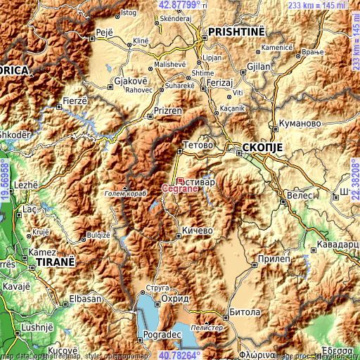 Topographic map of Cegrane