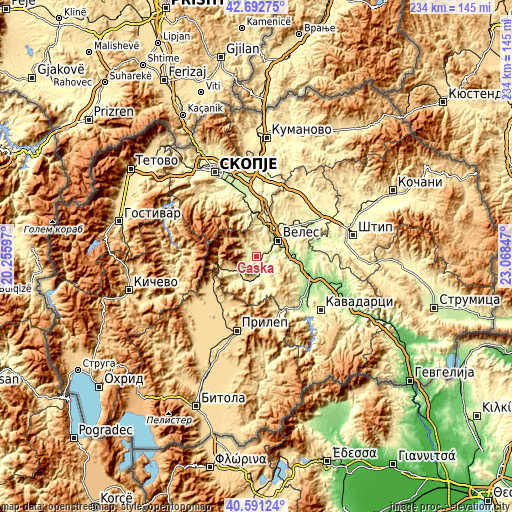 Topographic map of Čaška