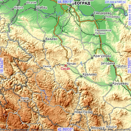 Topographic map of Čačak