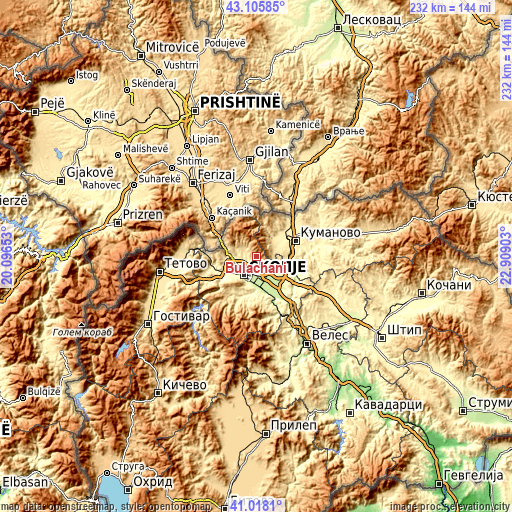 Topographic map of Булачани