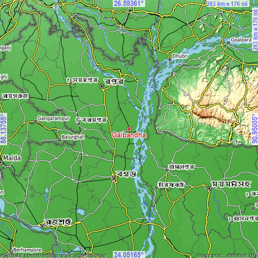 Topographic map of Gaibandha